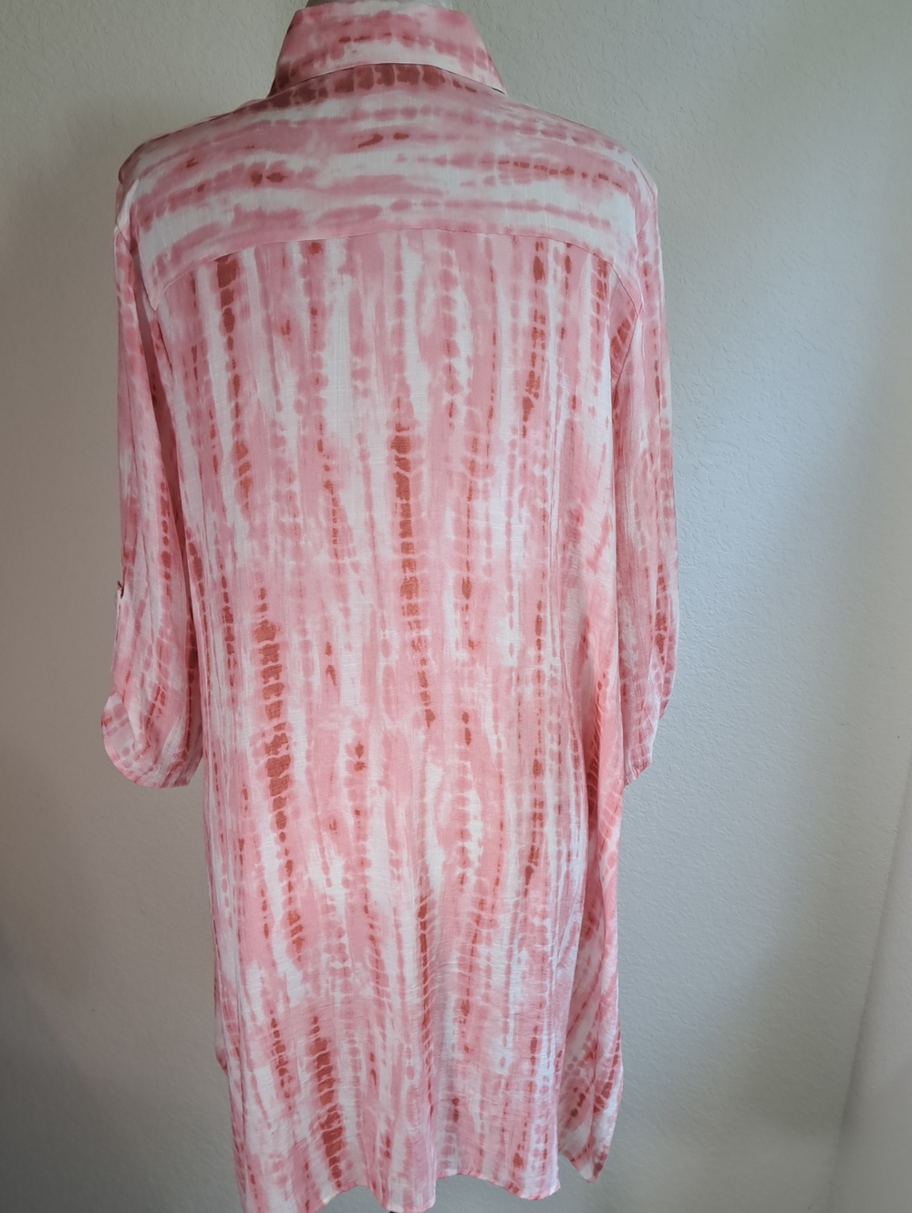 Indigo Rose Pink Tie-Dye Button Front Shirt Dress Bathing Suit Cover Up Size 2X - Picture 8 of 12